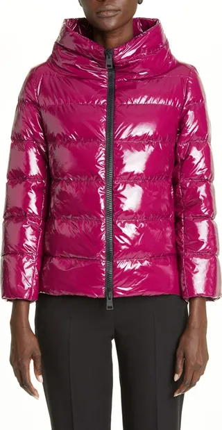 Lacquered Nylon Down Puffer Jacket