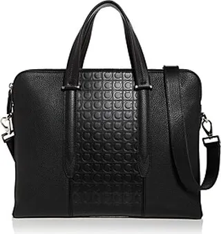 Salvatore Ferragamo Firenze Gancini Embossed Leather Briefcase