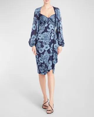 Joslyn Floral-Print Blouson-Sleeve Midi Dress