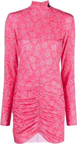 Ruched Floral-Print Minidress