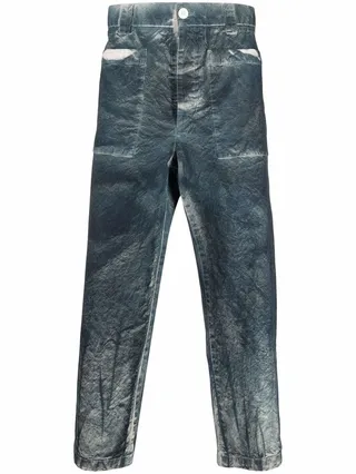 Bleached-Effect Cropped Trousers