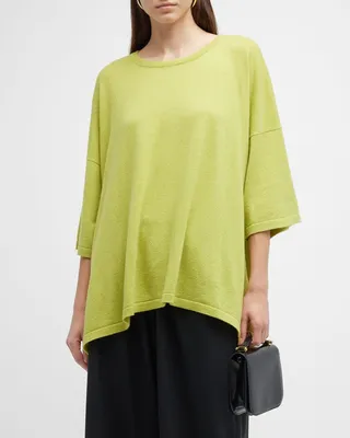 Angle-To-Front Side Seam Cashmere T-Shirt (Mid-Plus Length)