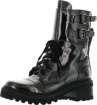 Bart Womens Faux Leather Lugged Sole Combat & Lace-up Boots