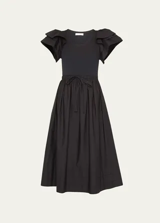 Louise Ruffle-Sleeve Midi Dress