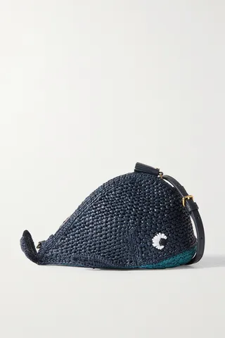 Anya Hindmarch - Whale Leather-trimmed Embroidered Raffia Shoulder Bag - Blue
