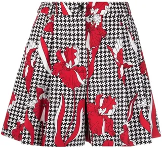 Floral-Houndstooth Shorts