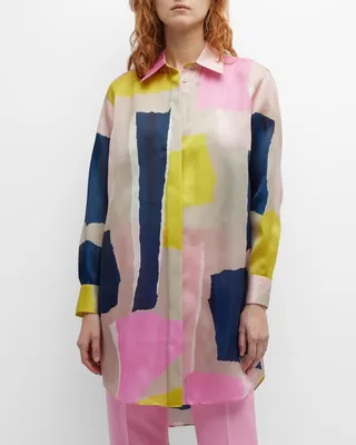 Oversized Abstract-Print Button-Down Shirt