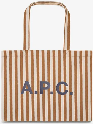 Apc Womens Caramel Diane Striped Canvas Tote bag
