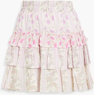 Corbett floral-print tiered jacquard mini skirt