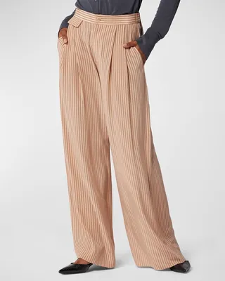 Ashlan Pleated Pinstripe Wide-Leg Trousers