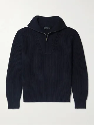 Heston Ribbed Cashmere Half-Zip Sweater