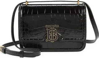 Small TB Monogram Croc Embossed Leather Shoulder Bag