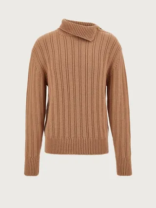 Ferragamo Men Silk and cashmere sweater Beige