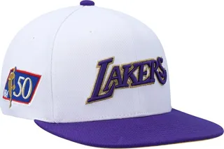 Men's Mitchell & Ness White and Purple Los Angeles Lakers Hardwood Classics 50th Anniversary Snapback Hat