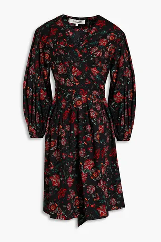 Barbe pleated floral-print cotton-blend poplin mini wrap dress