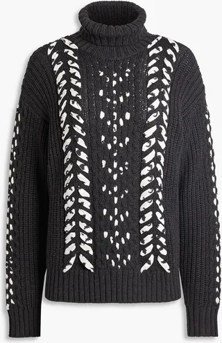 + Coca-Cola cable-knit wool and printed crepe turtleneck sweater