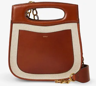 Womens Brown Cheri Brand-embossed Leather and Canvas Tote bag