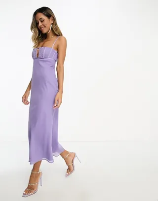 ASOS DESIGN corset bust detail bias midi dress in purple
