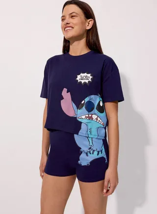 Stitch Print T-Shirt & Pyjama Shorts Set