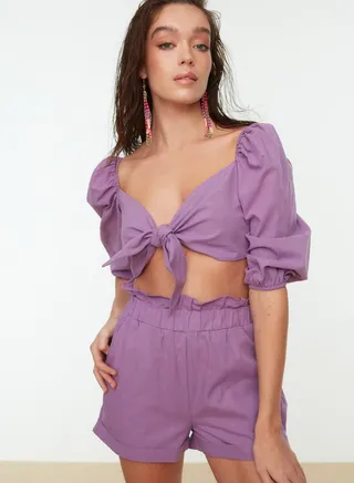 Tie Front Crop To & Shorts Set