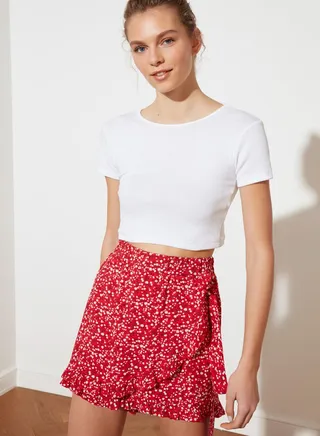 Ruffle Trim Printed Shorts