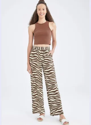 High Waisted Zebra Printed Viscose Culottes