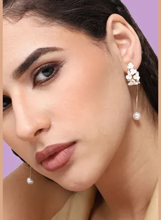 Gold Plated Party Pearls Drop Earring For Women