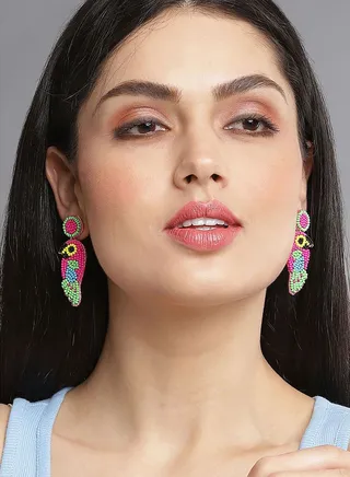 Parrot Shaped Beaded Drop Earrings