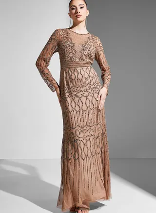 Embroidered Mesh Tiered Dress
