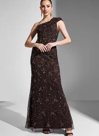 Embellished One Shoulder Dress
