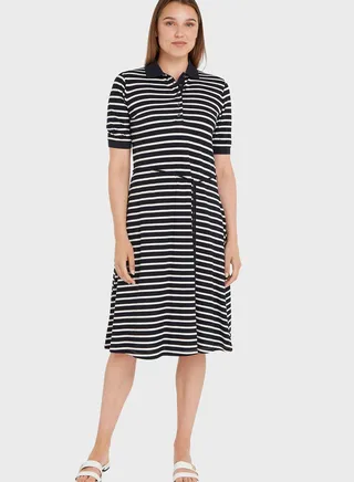 Striped Polo Neck Dress
