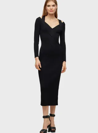 V-Neck Knitted Bodycon Dress