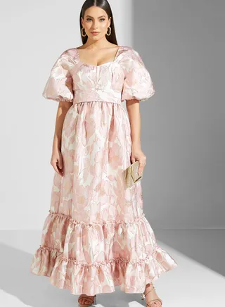 Lama Jacquard Dress With Puff Sleeves
