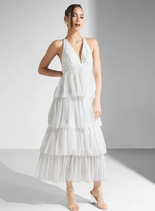 Lace Detail Ruffle Dress