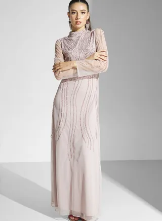 High Neck Embellished Maxi Dress