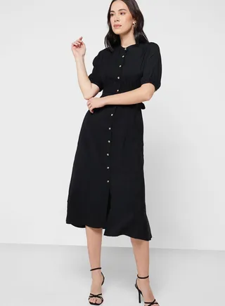 Button Detail Batwing Sleeve Dress