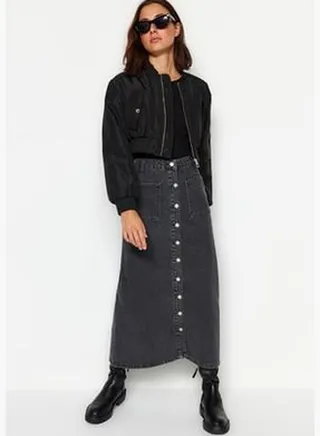 Anthracite Double Pocket High Waist Denim Jeans Skirt TCTSS23EE00002