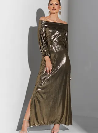 Sabrina Off Shoulder Metallic Dress