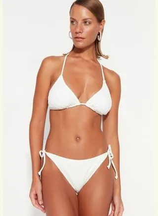 Ecru Triangle Textured Bikini Top TBESS23BU00272