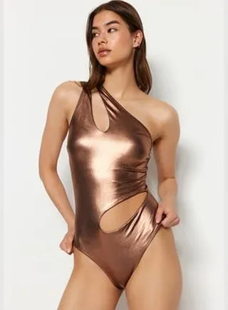 Bronze Bralette Shiny Lacquer Printed Regular Leg Swimsuit TBESS23MA00405