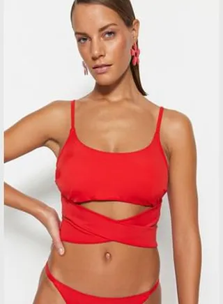 Red Bralette Tie Bikini Top TBESS22BU0279