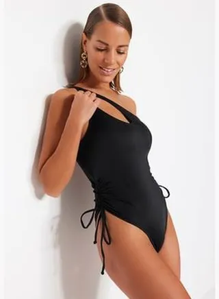Black One-Shoulder Swimwear with Decollete, Regular Leg TBESS23MA00046