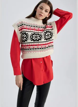 Relax Fit Half Turtleneck Long Sleeve Knit Sweater