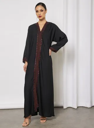 Abaya With Contrasting Stone Work And Lace Embellished