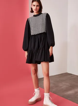Checked Detail Dress