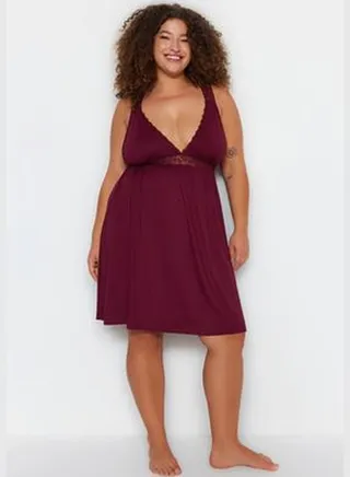 Claret Red Knitted Lace Nightgown TBBSS22GC0050