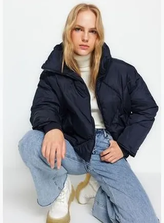 Navy Blue Oversized Water Repellent Inflatable Quilted Coat TWOAW24MO00146