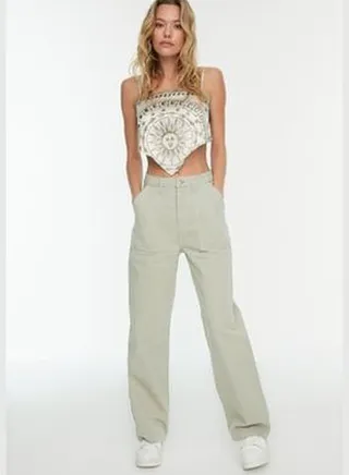 Stone Pocket Detailed High Waist Wide Leg Jeans TWOAW22JE0595