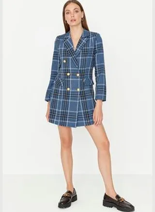 Navy Blue Button Detailed Jacket Dress TWOAW23EL00475