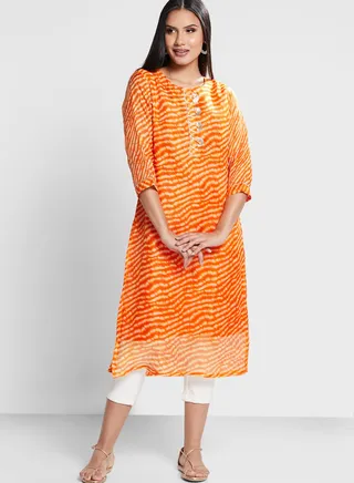 Embroidered Striped Kurti